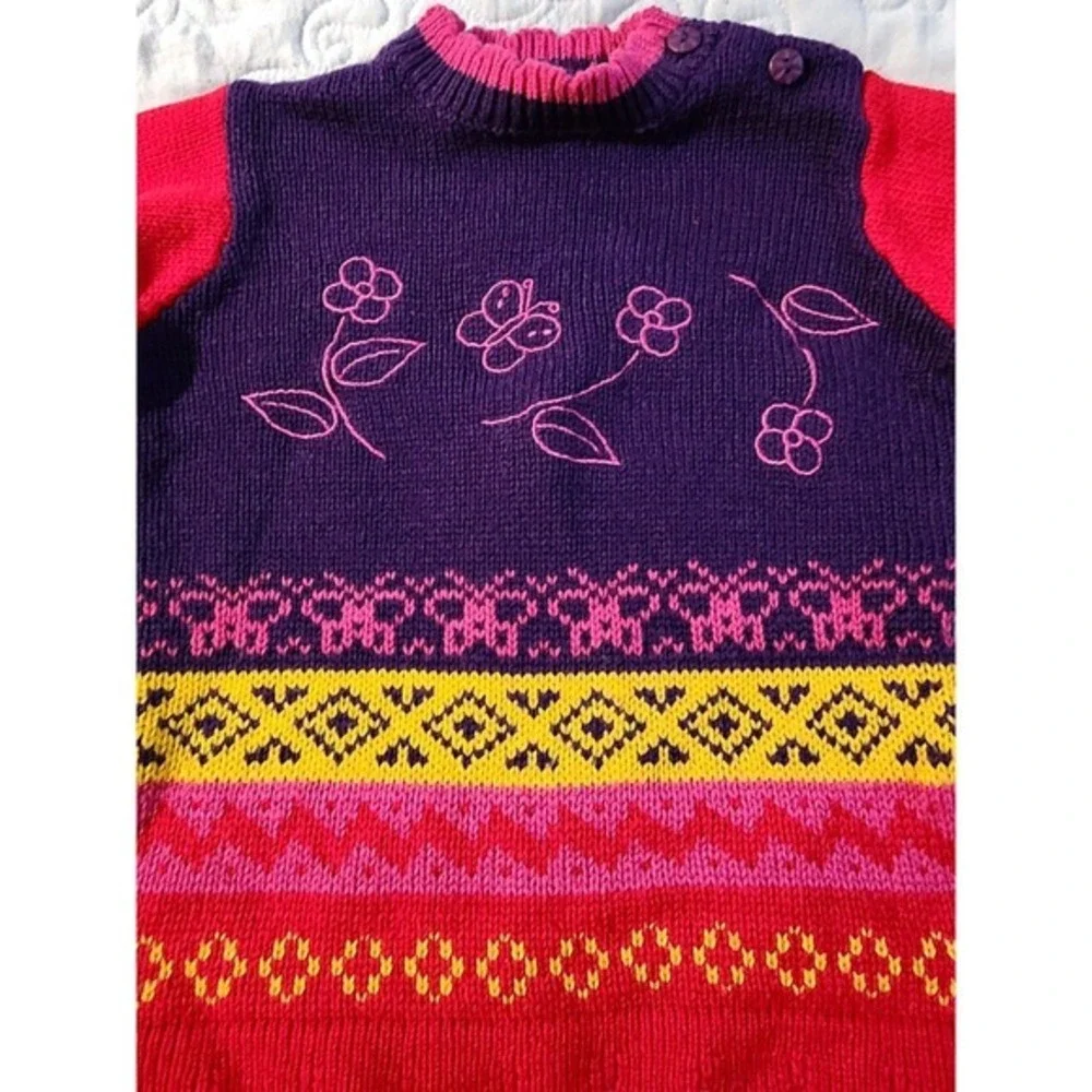 Tri Cycle 12M Knit Sweater Flowers Embroidered‎ Colorful Toddler Girl Clothing